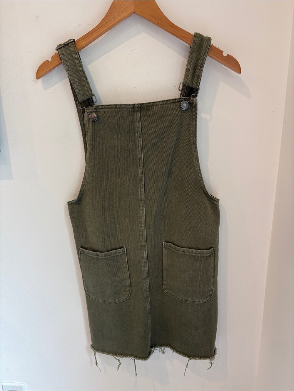 Forever 21 Olive Green Overall Dress with Adjustable Straps and Pockets
